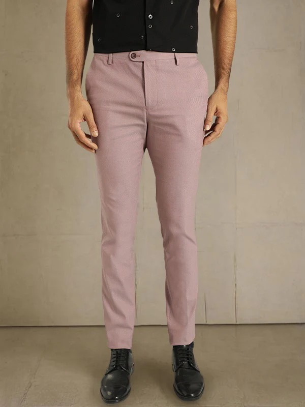 Indian Terrain Men's Comfort Fit Solid Pink Trousers